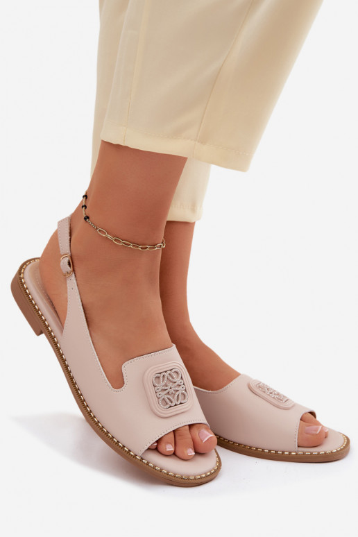 Damensandalen Feminin mit breiten Absätzen mit Ornamenten S.Barski KV61-6018 Nude