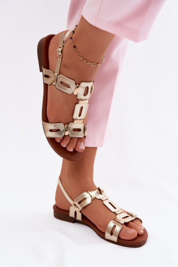 Flache Sandalen für Damen S.Barski PL61-0903 goldene Farbe