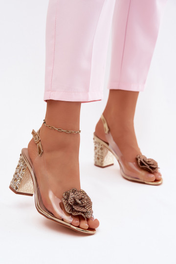Transparente Sandalen mit Absatz und funkelnden Edelsteinen D&A MR61-9013 gold 2