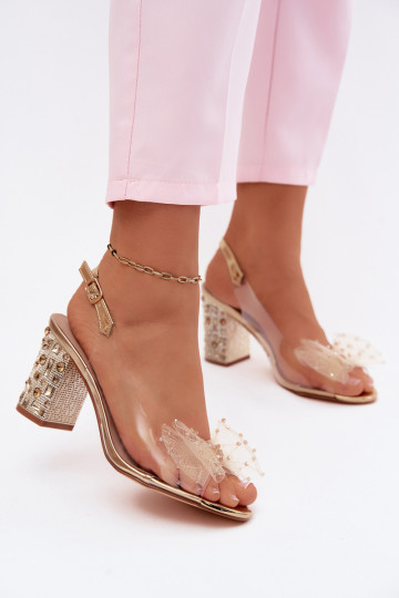 Sandalen mit Absätzen mit leuchtenden Augen SiateczkoZua mit Bändern D&A MR61-9010 goldene Farbe 2