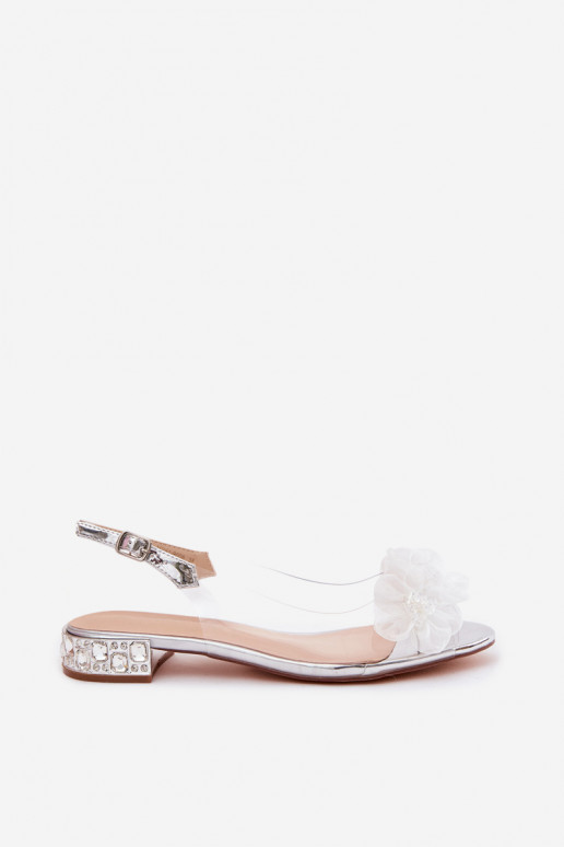 Transparente Sandalen mit funkelnden Edelsteinen und Netzblumenmotiven D&A MR61-9006 silber