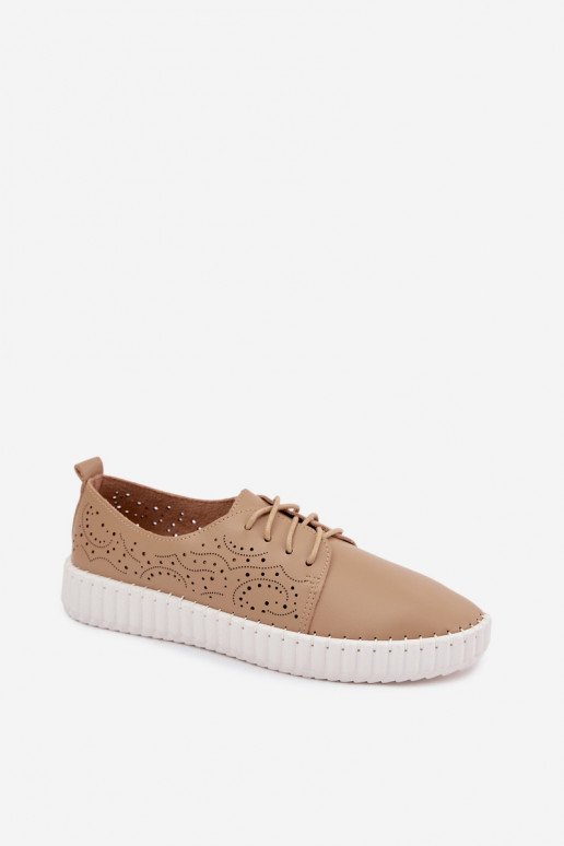 mit durchbrochenen Elementen Schuhe Feminin mit Schnürsenkeln Beige Pearla