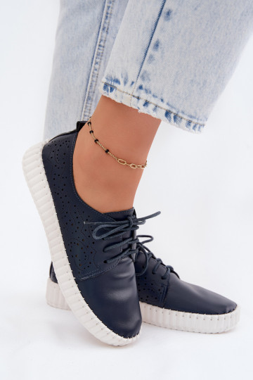 Dunkelblaue durchbrochene Schuhe mit Schnürsenkeln Pearla