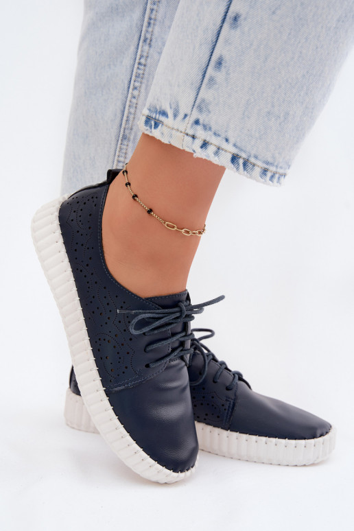 Dunkelblaue durchbrochene Schuhe mit Schnürsenkeln Pearla