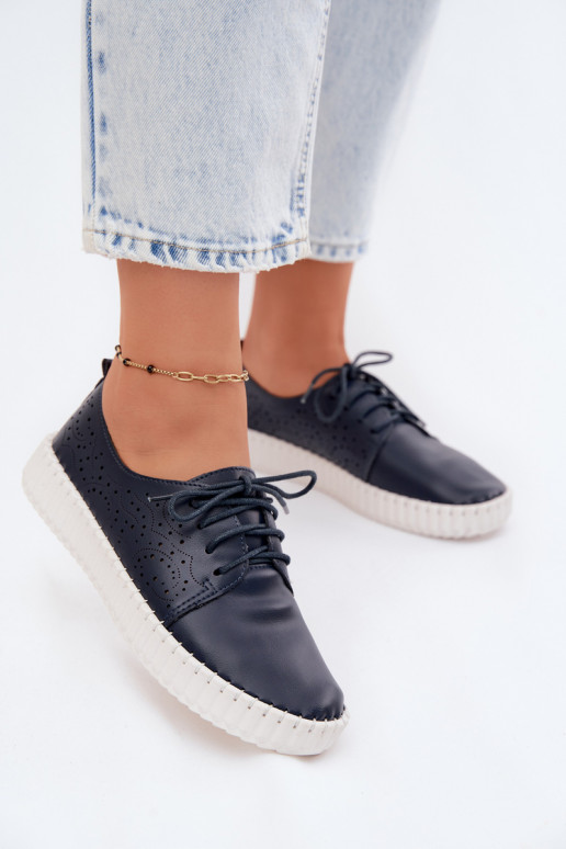 Dunkelblaue durchbrochene Schuhe mit Schnürsenkeln Pearla