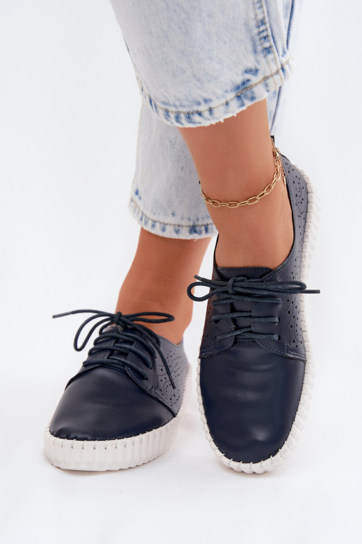 Dunkelblaue durchbrochene Schuhe mit Schnürsenkeln Pearla