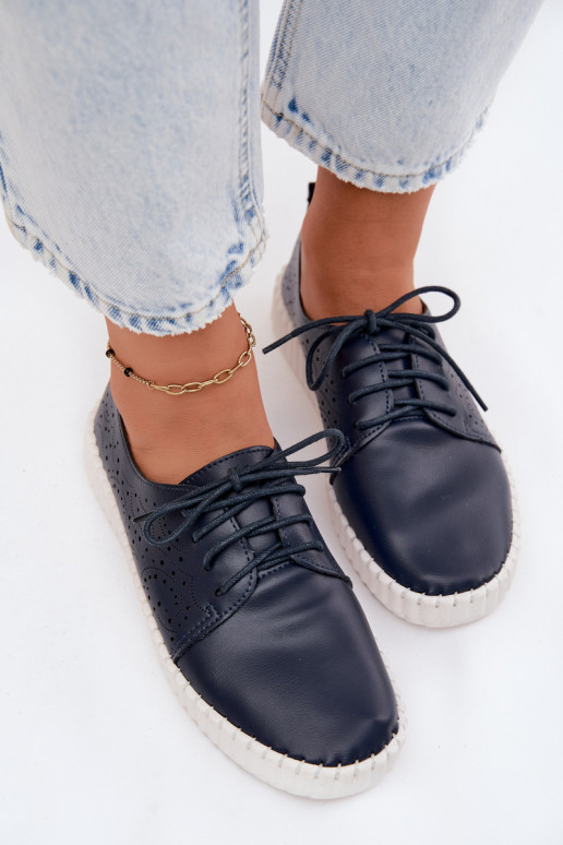 mit durchbrochenen Elementen Schuhe Feminin mit Schnürsenkeln Dunkelblau Pearla