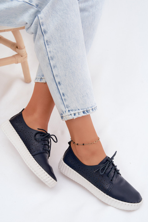 Dunkelblaue durchbrochene Schuhe mit Schnürsenkeln Pearla