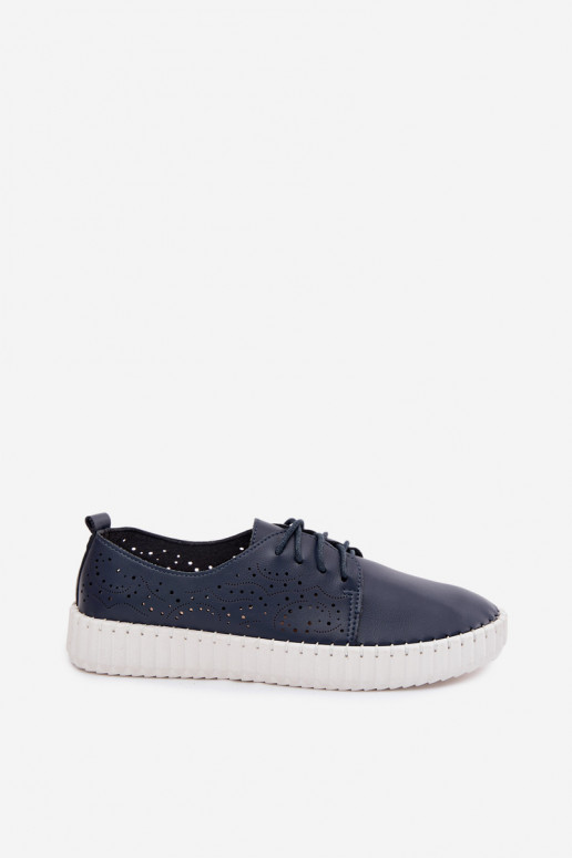 Dunkelblaue durchbrochene Schuhe mit Schnürsenkeln Pearla