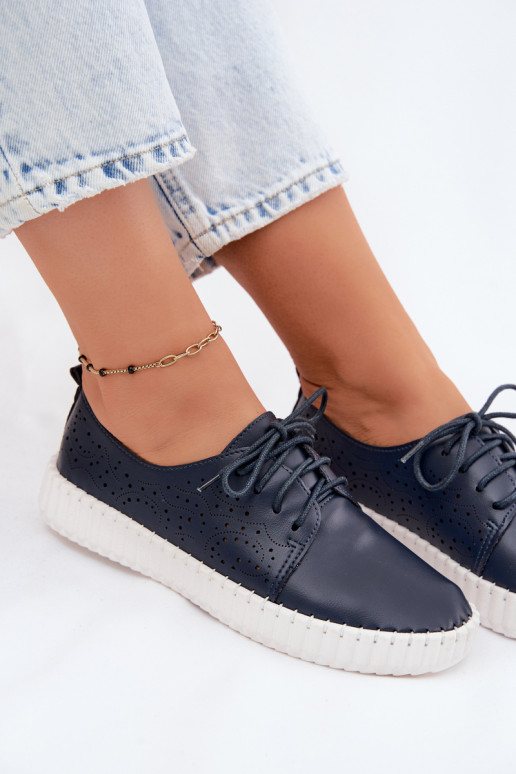 Dunkelblaue durchbrochene Schuhe mit Schnürsenkeln Pearla