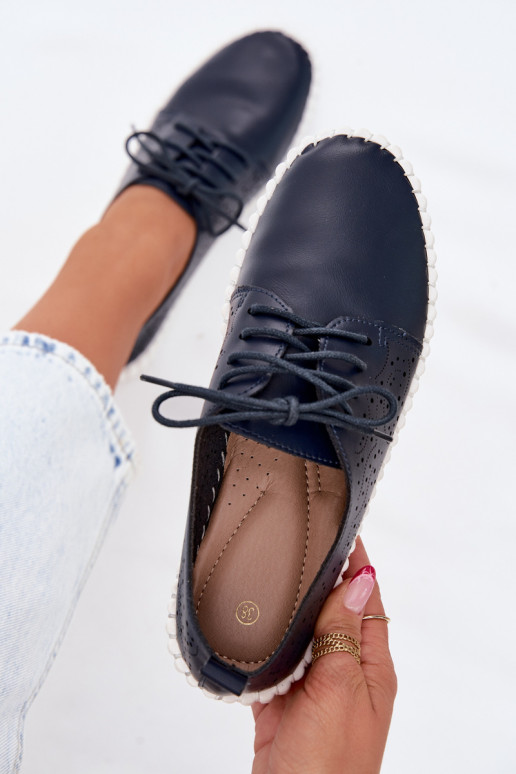 mit durchbrochenen Elementen Schuhe Feminin mit Schnürsenkeln Dunkelblau Pearla