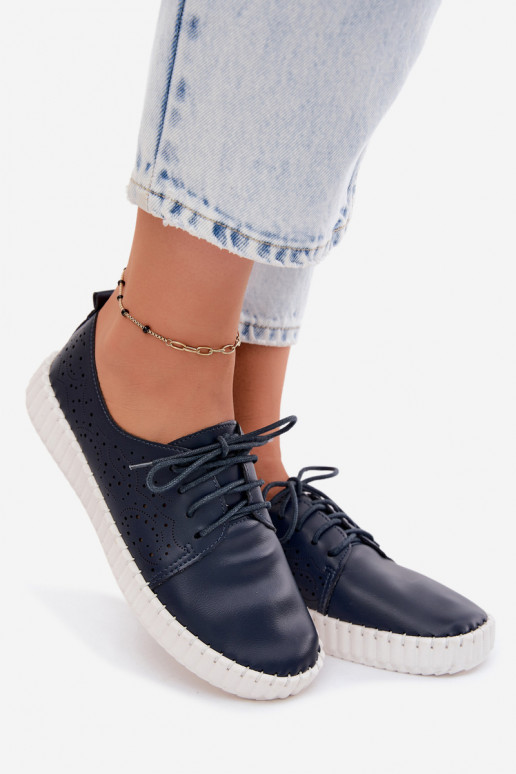 Dunkelblaue durchbrochene Schuhe mit Schnürsenkeln Pearla