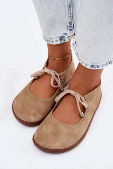 Haut Ballerinas aus INildleder Barefoot mit Riemen Zazoo 021 Beige