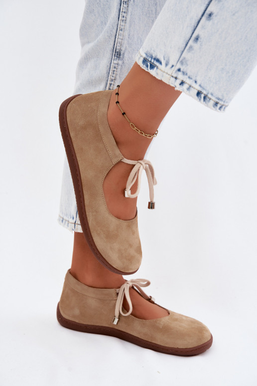 Haut Ballerinas aus INildleder Barefoot mit Riemen Zazoo 021 Beige