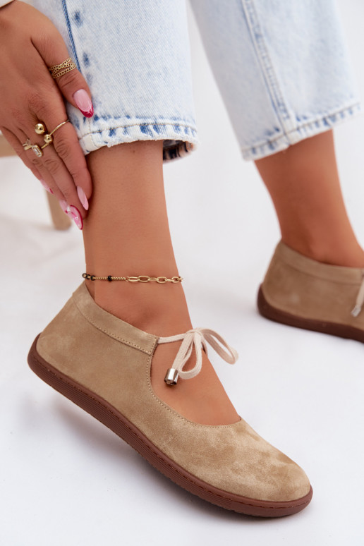 Haut Ballerinas aus INildleder Barefoot mit Riemen Zazoo 021 Beige