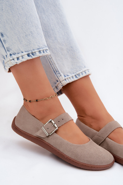 Kaffee Veloursleder-Ballerinas Zazoo 316