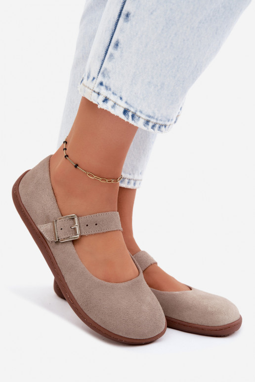 Kaffee Veloursleder-Ballerinas Zazoo 316