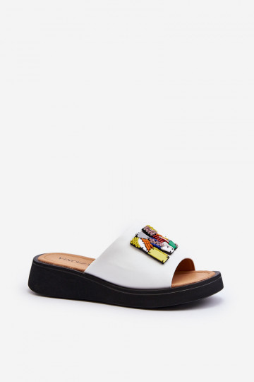 Damen Leder Hausschuhe mit Ornamenten weiß Asames 2