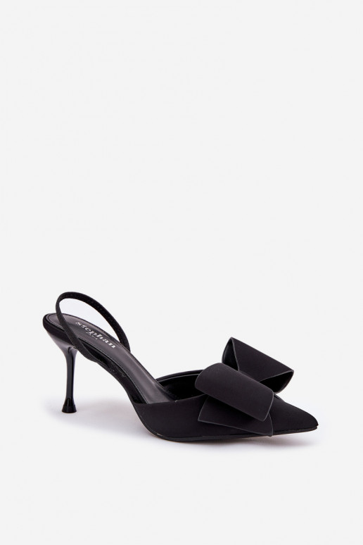 Schwarze High Heels mit offenem Absatz und Schleife Eklevia