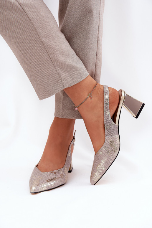 Damen High Heel Sandalen mit spitzen Zehen gold-silber Vinceza