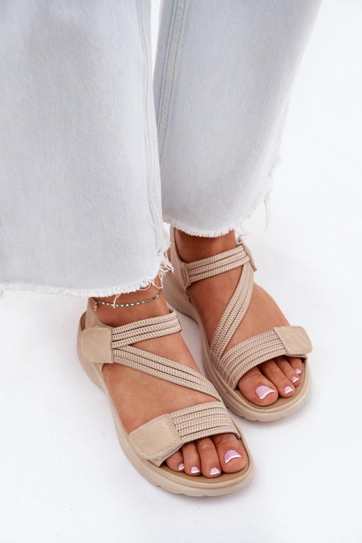 Feminin Bequeme Sandalen mit Klebeverschlüssen Beige Hallriva