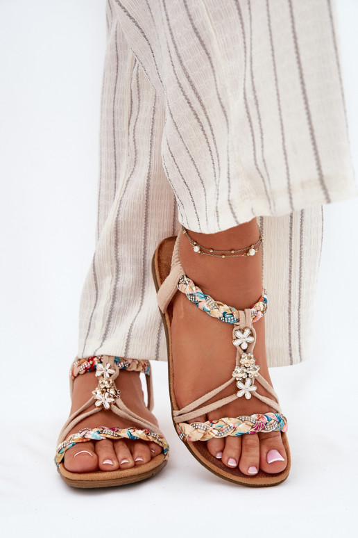 DamensandalenPrzypinkami I Plecionymi Paskami Beige Nusoreth