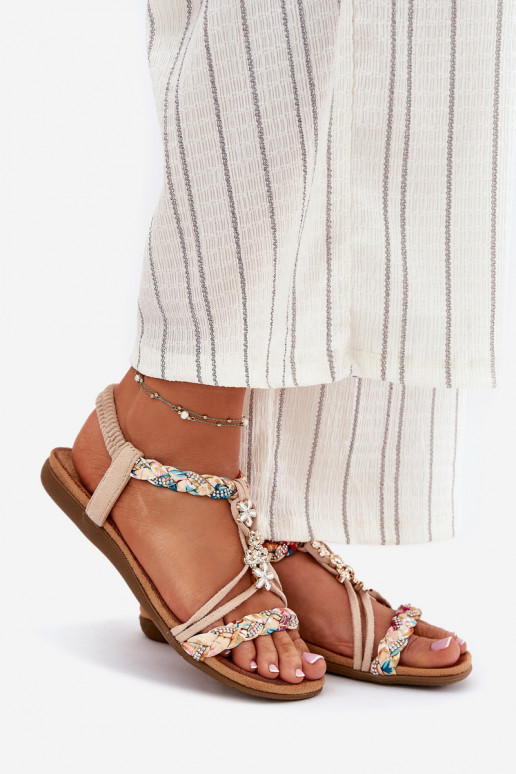 DamensandalenPrzypinkami I Plecionymi Paskami Beige Nusoreth