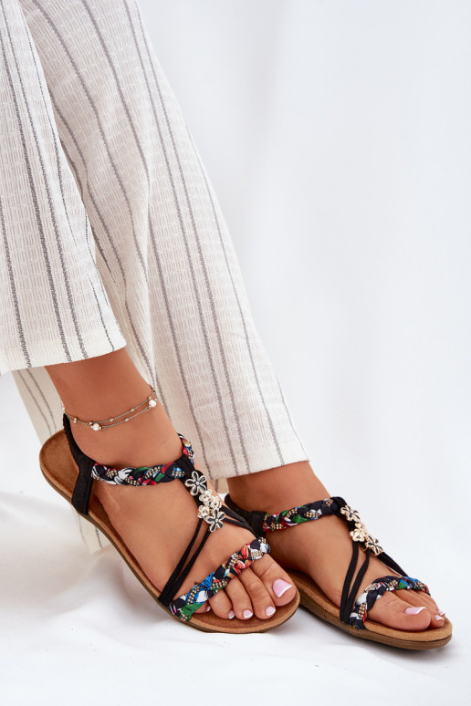 Damen schwarze Sandalen mit Riemen Nusoreth