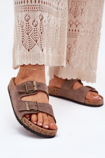 INildlederpantoffeln Auf einer Korksohle mit Schnallen Beige Tavira