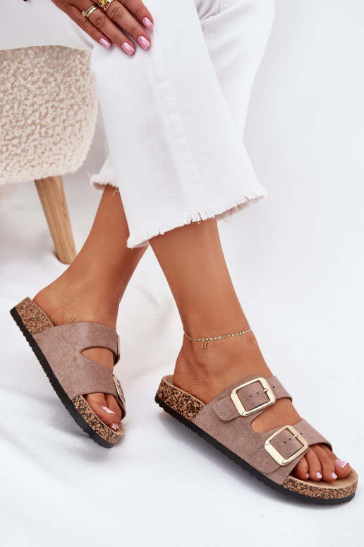 Damenhausschuheaus Öko-INildlederu goldene Farbe mit Schnallen Beige Vorella