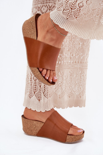 Zazoo 40291 Damen braune Lederslipper auf Korksohle