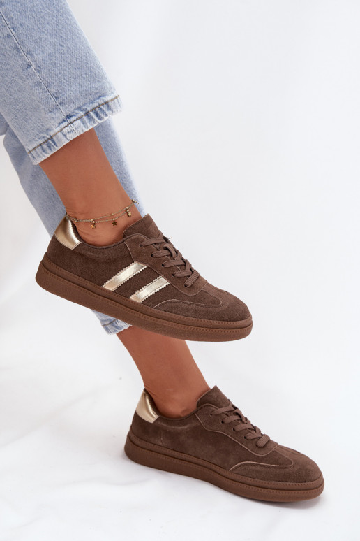 Sneakers Stilvollllschuhe Feminin aus INildleder mit einer Plattform braune Farbe Sylviona