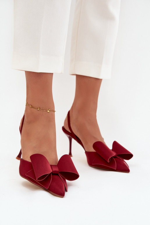 Bordeaux High Heels mit offener Ferse und Schleife Eklevia