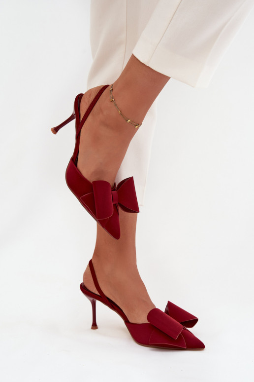 Bordeaux High Heels mit offener Ferse und Schleife Eklevia