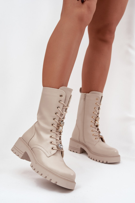 Damen sandfarbene Arbeitsstiefeletten mit Teddybären und Herzen Iravine