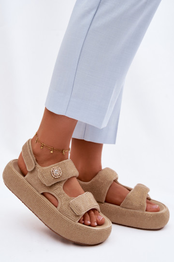 Dekorierte Damen-Platformsandalen GOE TT2N4101 sandfarben 2