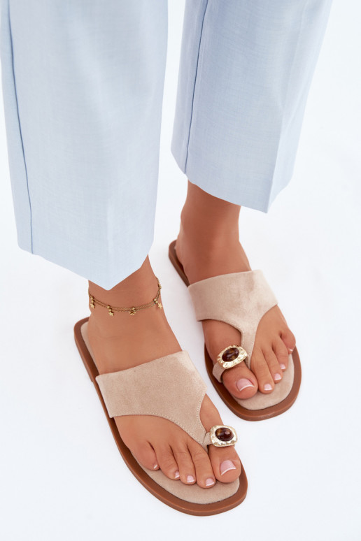 gleichschenklig Hausschuhe Hausschuhe Feminin Mit Dekorationen Detalem Beige Fedira