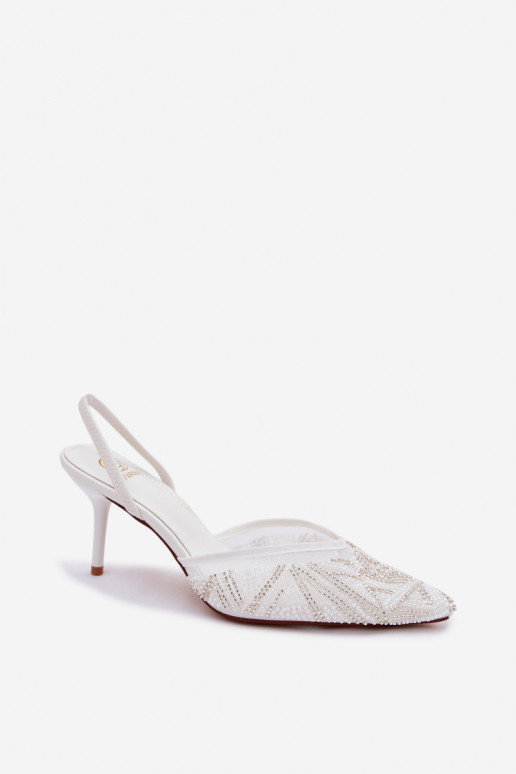 Dekorierte Sandalen mit Netz und dünnen Absätzen weiß Bedira