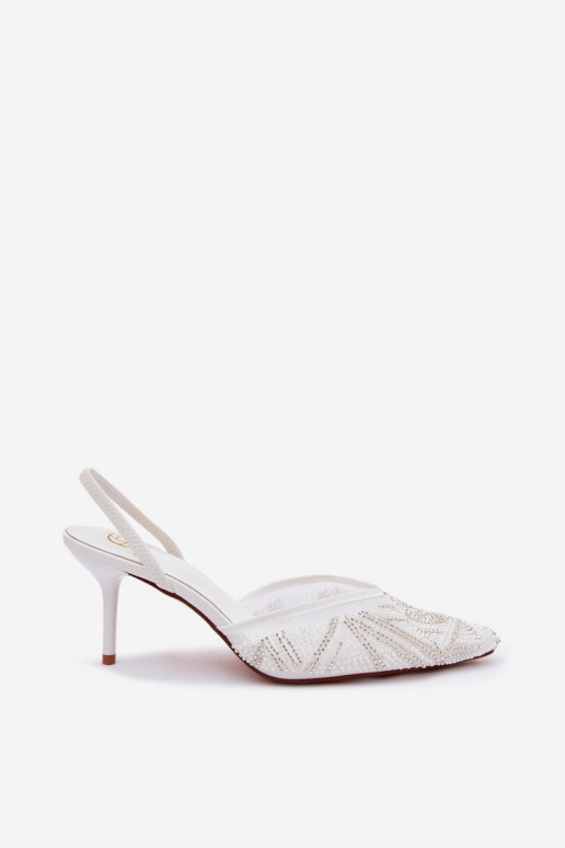 Dekorierte Sandalen mit Netz und dünnen Absätzen weiß Bedira