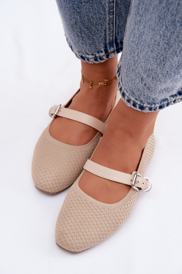 Ballerinas aus Stoff mit Riemen I mit Schnallen Beige Jelisa