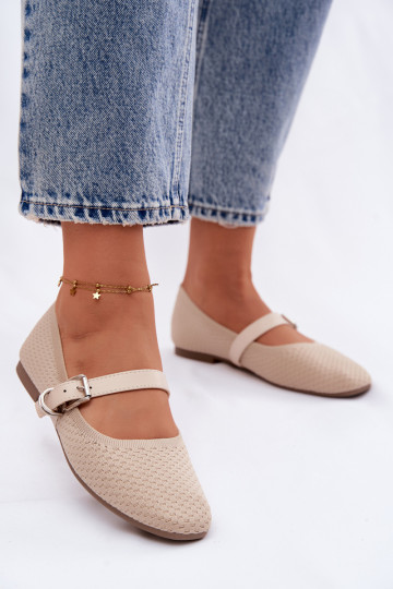 Ballerinas aus Stoff mit Riemen I mit Schnallen Beige Jelisa 2