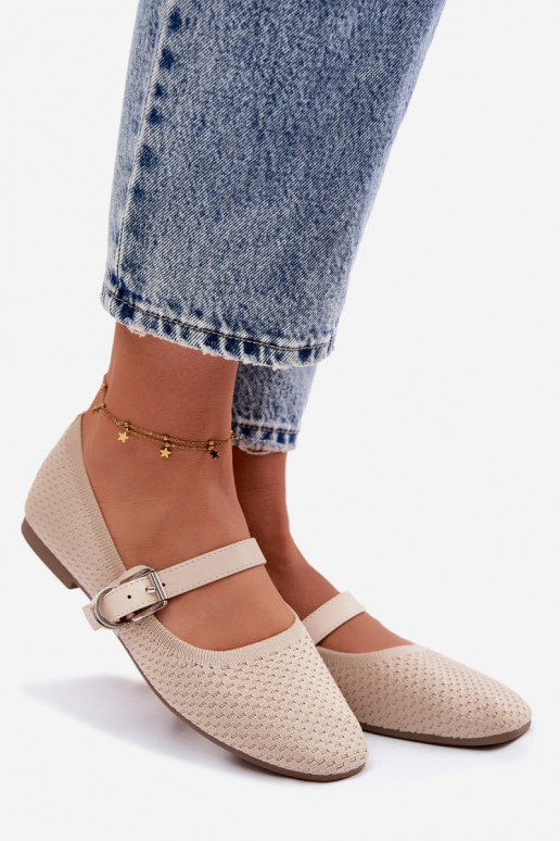 Ballerinas aus Stoff mit Riemen I mit Schnallen Beige Jelisa