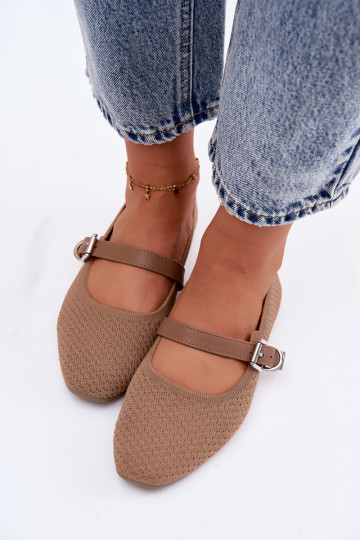 Ballerinas aus Stoff mit Riemen I mit Schnallen Khaki-Farbe Jelisa