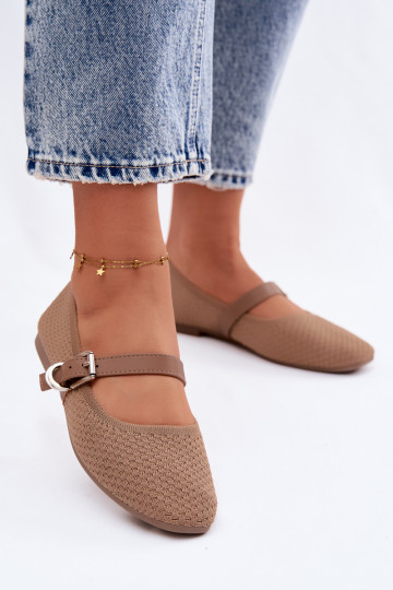 Ballerinas aus Stoff mit Riemen I mit Schnallen Khaki-Farbe Jelisa 2