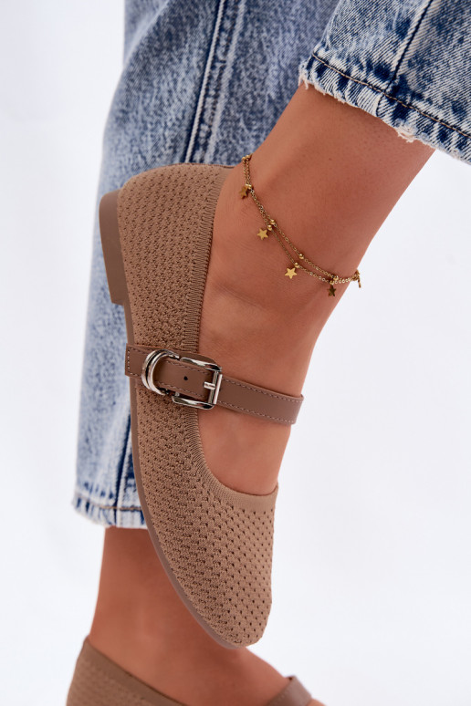 Ballerinas aus Stoff mit Riemen I mit Schnallen Khaki-Farbe Jelisa