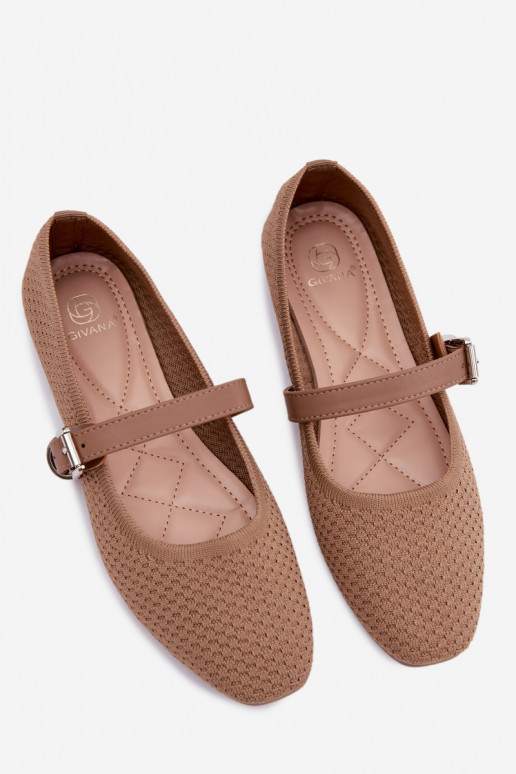 Stoff ballerinas mit Riemen und Schnallen khaki Jelisa