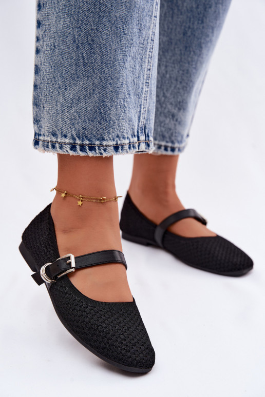 Ballerinas aus Stoff mit Riemen I mit Schnallen schZuarze Farbe Jelisa