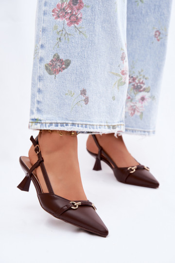 Damen Sandalen mit spitzen Absätzen in brauner Farbe Felessa 2