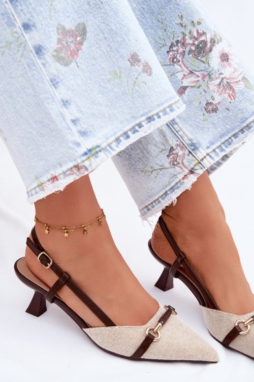 Damensandalen mit Absätzen Ze Szpiczastymi Noskami braun-Beige Felessa