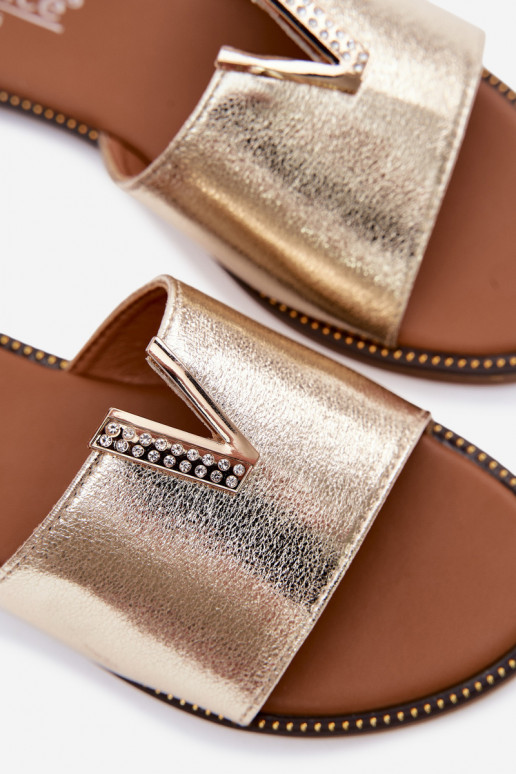 Hausschuhe FrauenZuohnung Mit Dekorationen Detalem V goldene Farbe Nelmira